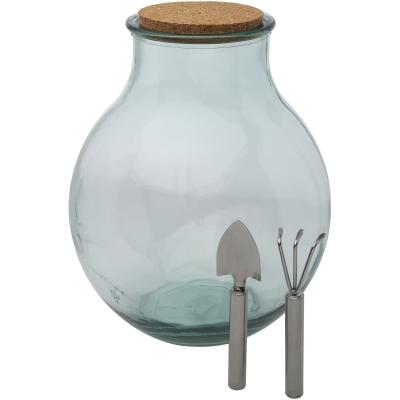 Image of Tier recycled glass terrarium with gardening set